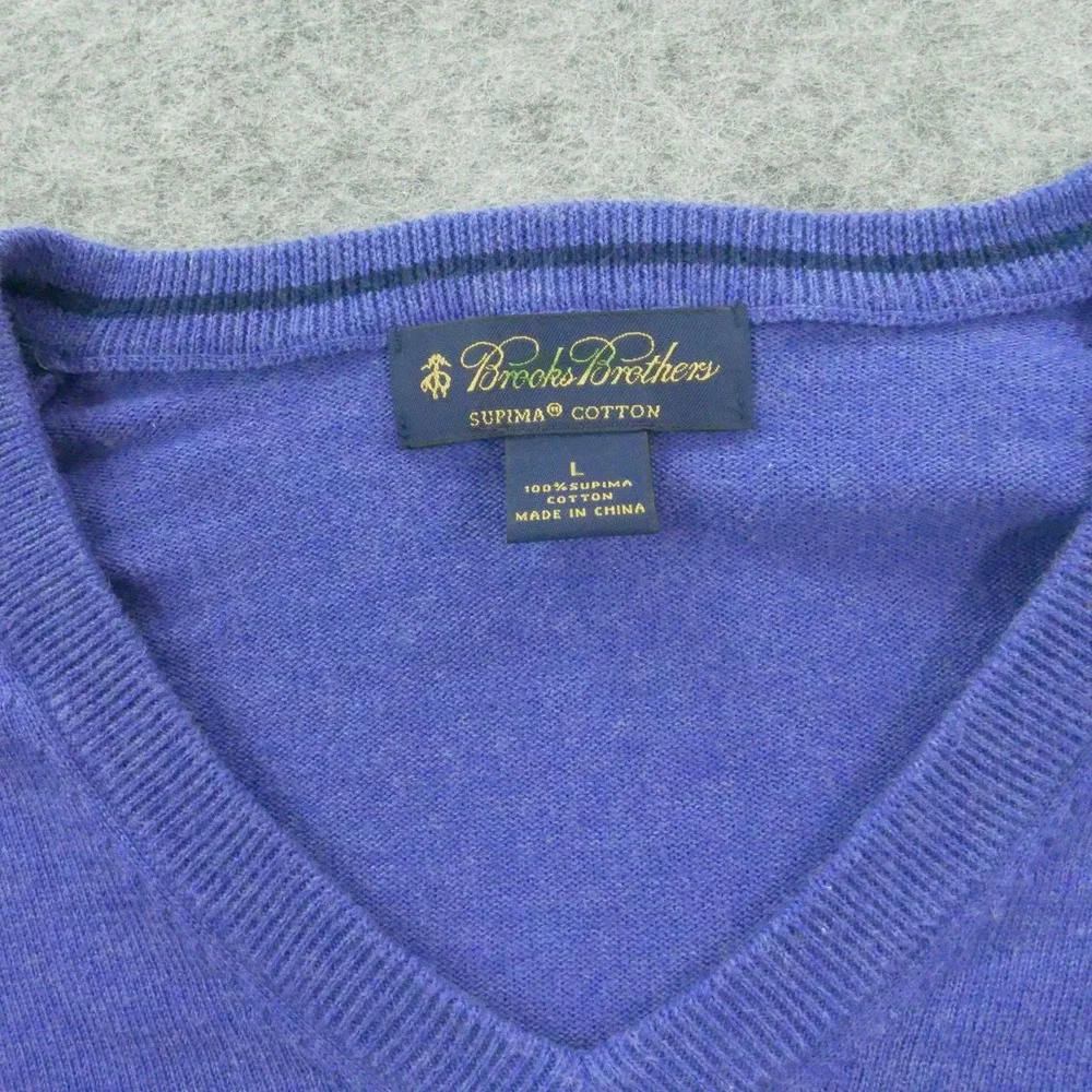 Brooks Brothers Sweater Mens Large Purple Knit V-Neck Supima Cotton Pullover